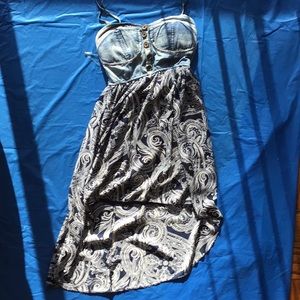Denim bustier paisley/bandana print dress